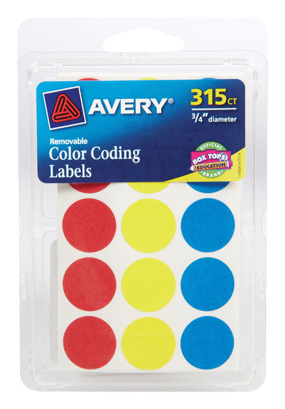 AVERY - Avery 0.75 in. H X 3/4 in. W Round Assorted Color Coding Label 315 pk - Case of 6