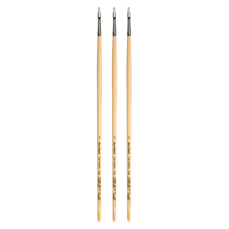TOP-ACRYL Bright White Brush, Synthetic, Acrylic & Oil, Flat, Series 7182, Size 2, Pack of 3