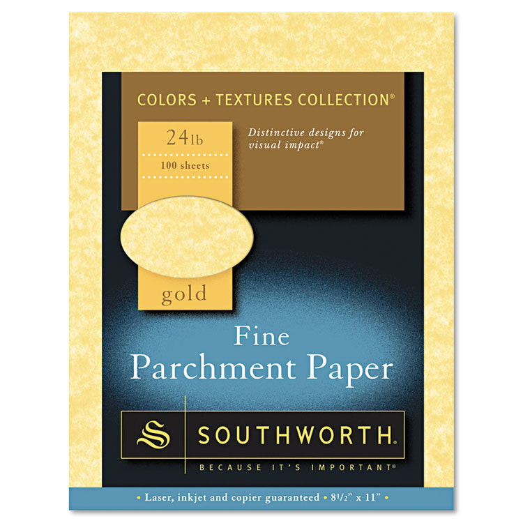 Southworth - Parchment Specialty Paper, 24 lb Bond Weight, 8.5 x 11, Gold, 100/Pack