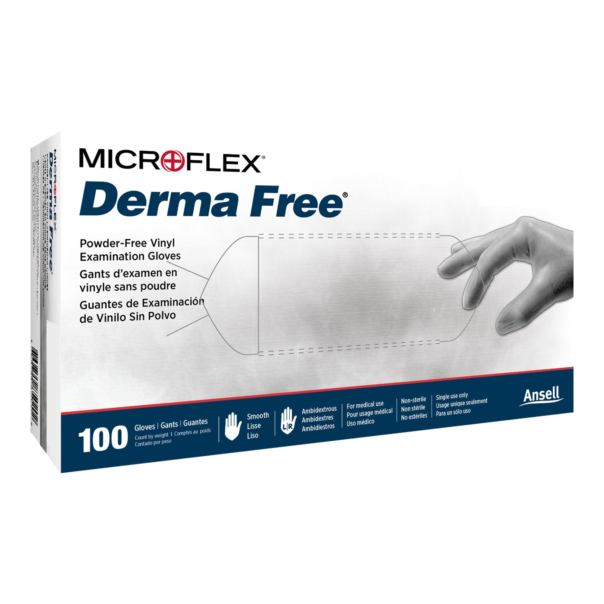 Microflex Medical - Exam Glove Derma Free™ Medium NonSterile Vinyl Standard Cuff Length Smooth Clear Not Rated [100/BX]