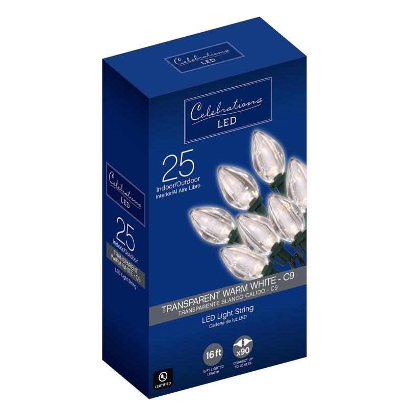 CELEBRATIONS - Celebrations LED C9 Warm White 25 ct String Christmas Lights 16 ft. [2934-71]