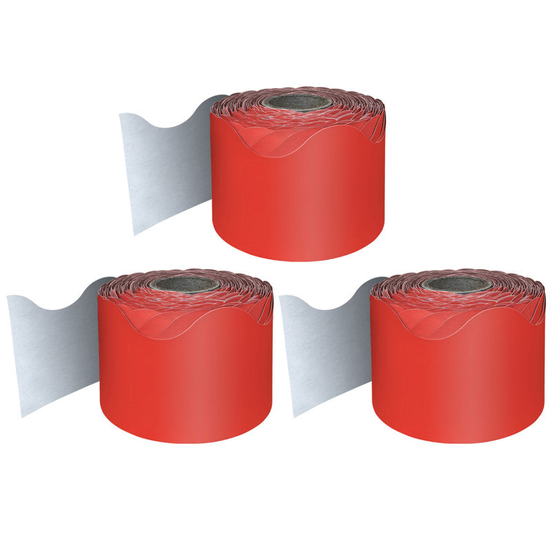 CARSON DELLOSA EDUCATION - Red Rolled Scalloped Border, 65 Feet Per Roll, Pack of 3