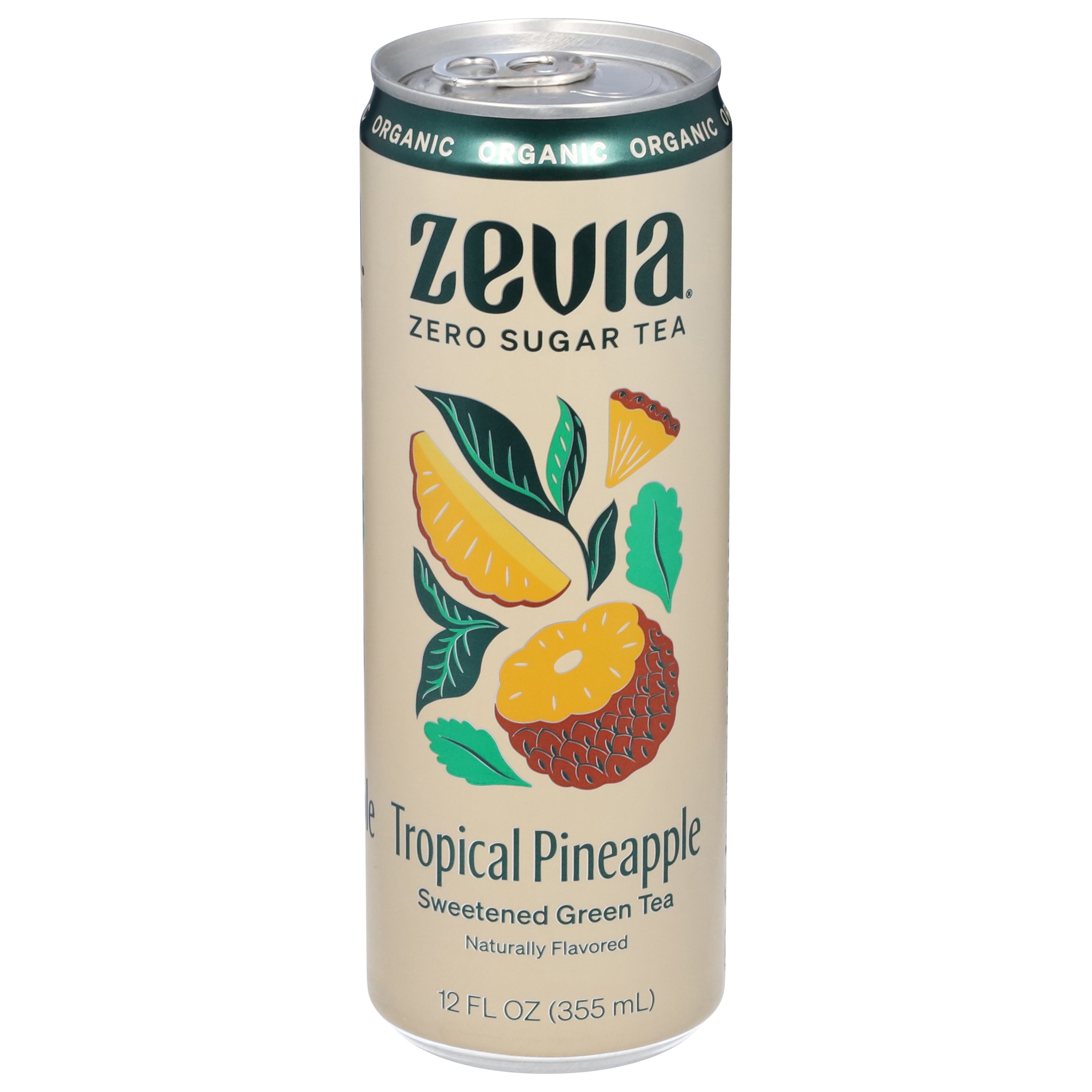 Zevia Sweetened Organic Tropical Pineapple Green Tea 12 fl oz - Case of 12