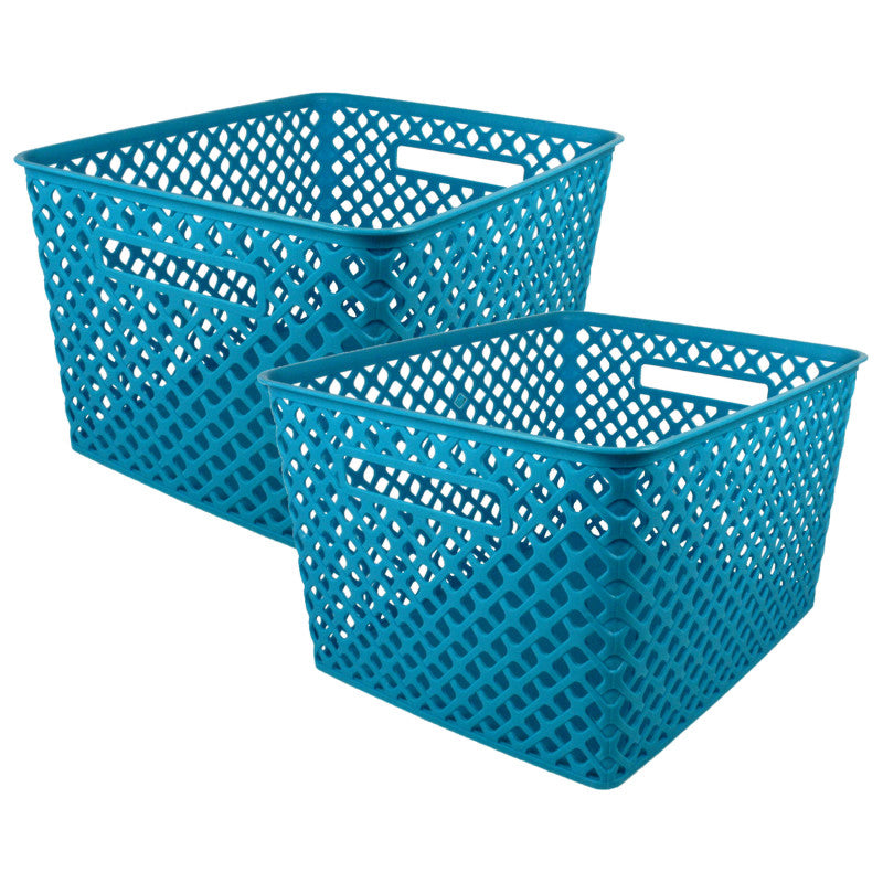 ROMANOFF - Woven Basket, Large, Turquoise, Pack of 2