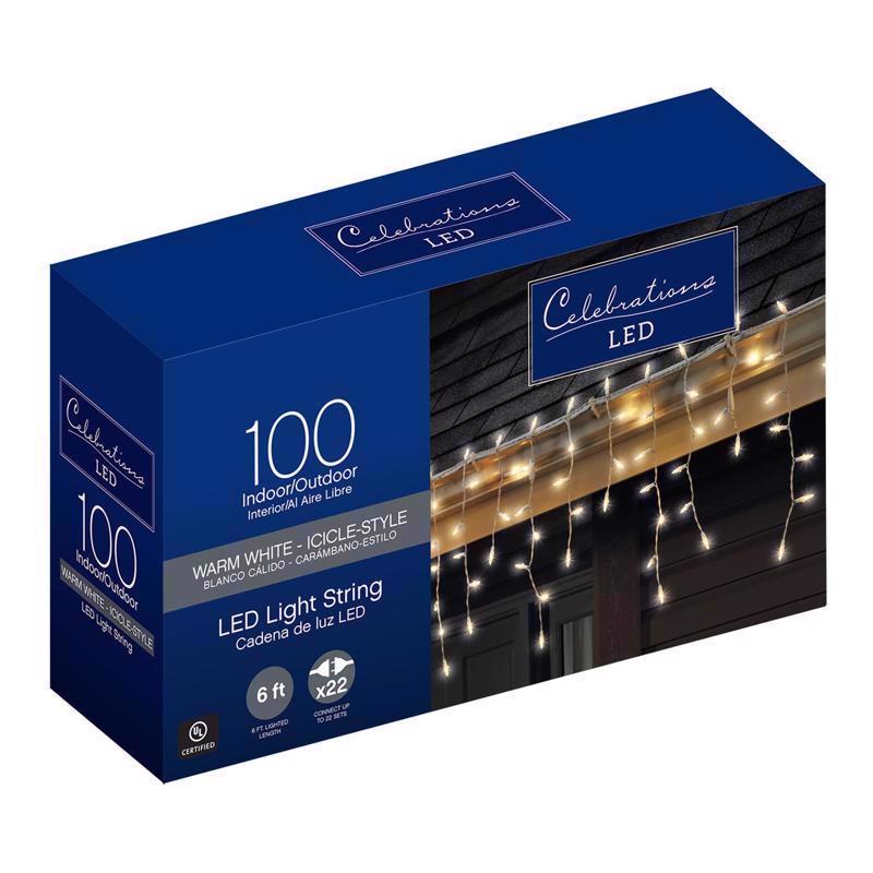 CELEBRATIONS - Celebrations Blue LED Mini Warm White 100 ct Icicle Christmas Lights 5.67 ft. - Case of 12