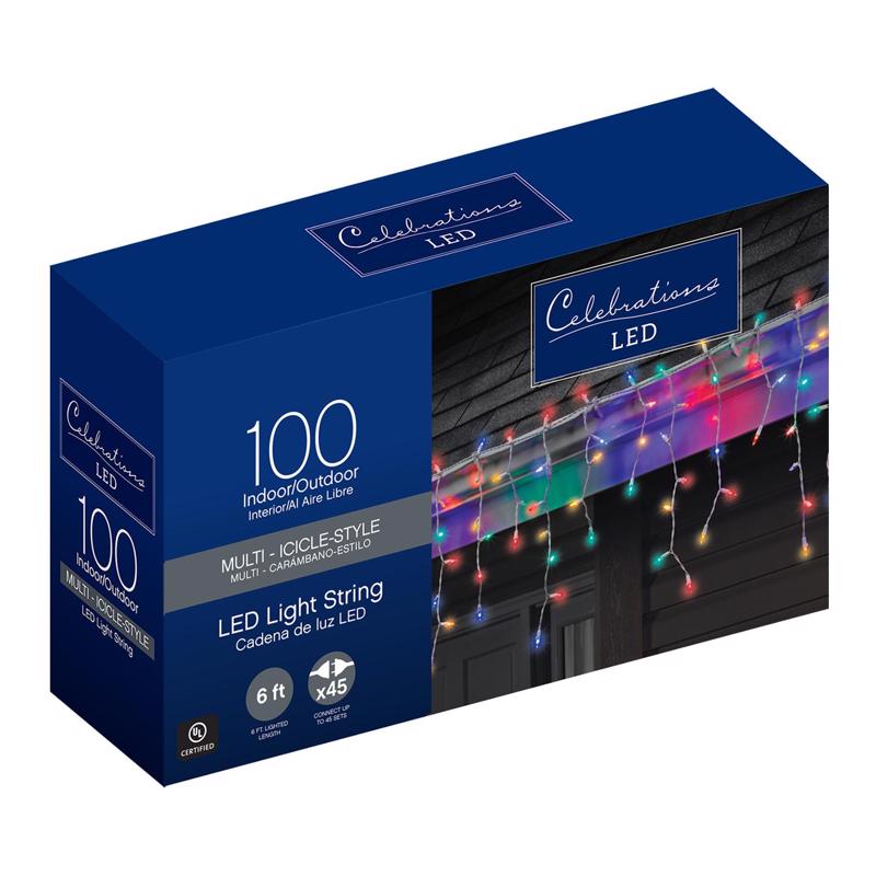 CELEBRATIONS - Celebrations LED Mini Multicolored 100 ct Icicle Christmas Lights 5.67 ft. - Case of 12