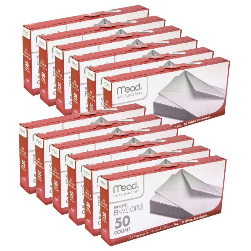 MEAD - Boxed Envelopes, White, 4.13" x 9.5", 50 Per Box, 12 Boxes
