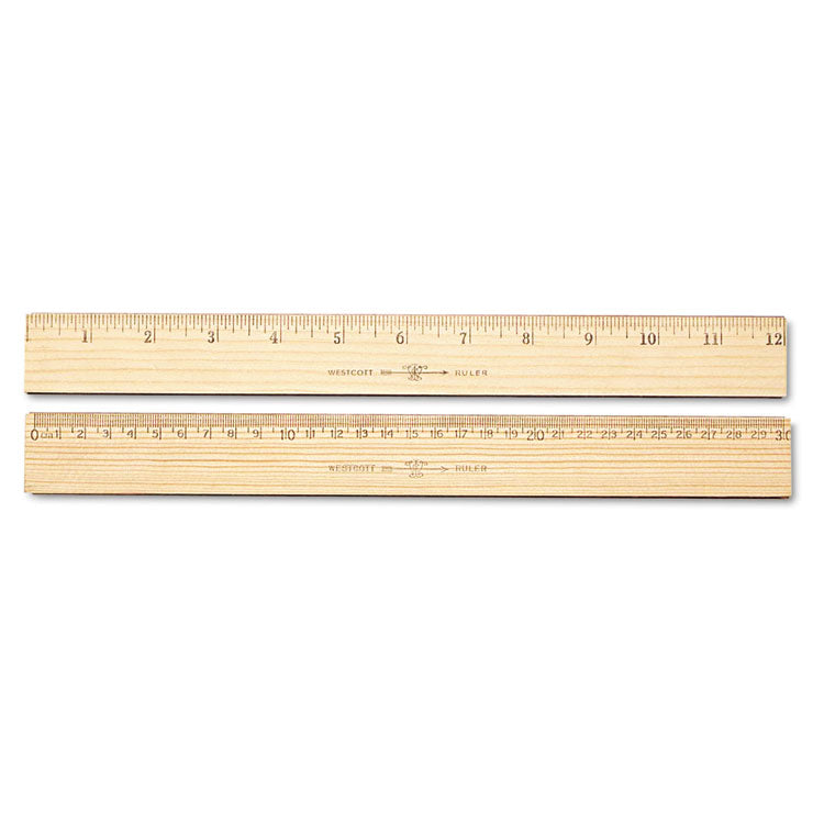 Westcott - Wood Ruler, Metric and 1/16" Scale with Single Metal Edge, 12"/30 cm Long