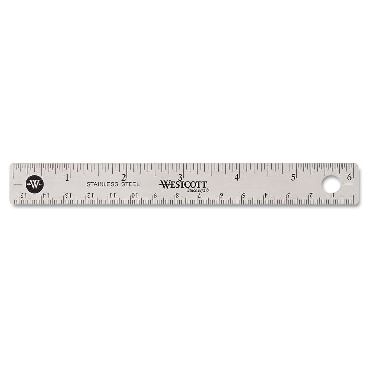Westcott - Stainless Steel Office Ruler With Non Slip Cork Base, Standard/Metric, 6" Long