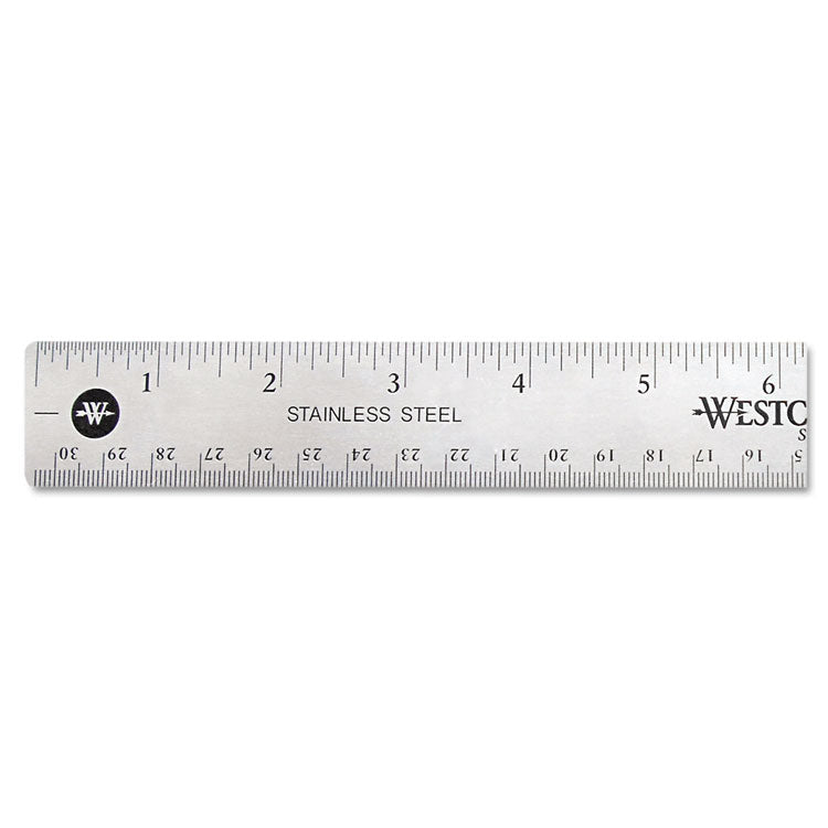 Westcott - Stainless Steel Office Ruler With Non Slip Cork Base, Standard/Metric, 12" Long