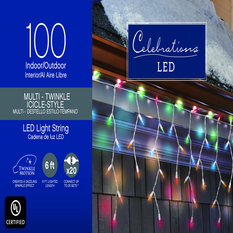 CELEBRATIONS - Celebrations LED M5 Multicolored 100 ct Icicle Christmas Lights 6.3 ft. - Case of 12