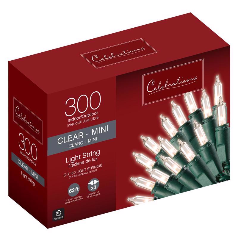 CELEBRATIONS - Celebrations Incandescent Mini Clear/Warm White 300 ct String Christmas Lights 62 ft.