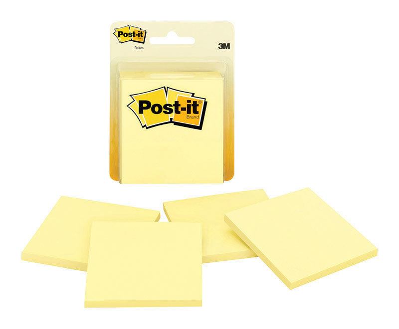POST-IT - Post-It 3 in. W X 3 in. L Canary Yellow Sticky Notes 4 pad