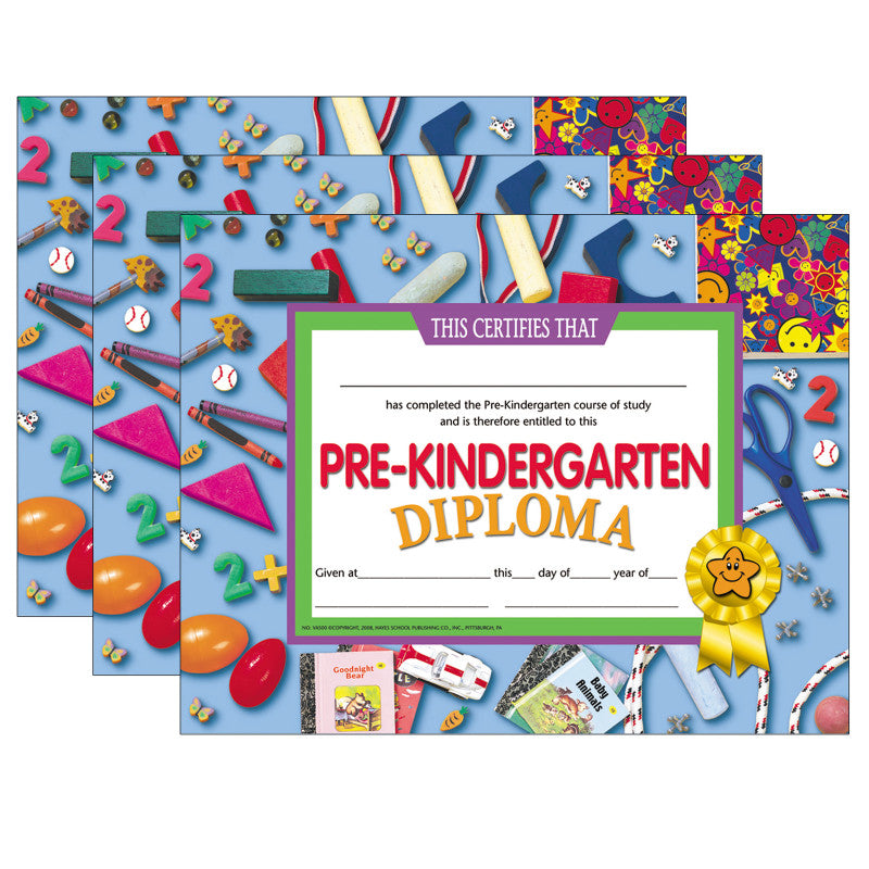 HAYES PUBLISHING - Pre-Kindergarten Diploma, 8.5" x 11", 30 Per Pack, 3 Packs