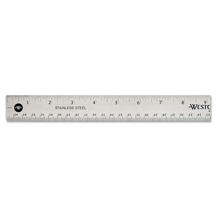 Westcott - Stainless Steel Office Ruler With Non Slip Cork Base, Standard/Metric, 18" Long