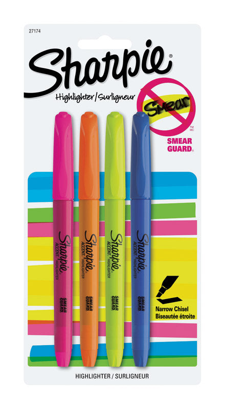 SHARPIE - Sharpie Accent Neon Color Assorted Narrow Chisel Tip Highlighter 4 pk - Case of 6