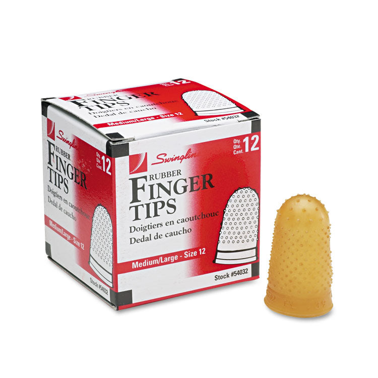 Swingline - Rubber Finger Tips, 12 (Medium-Large), Amber, Dozen