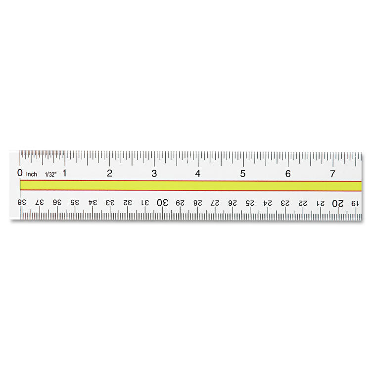 Westcott - Acrylic Data Highlight Reading Ruler With Tinted Guide, 15" Long, Clear/Yellow