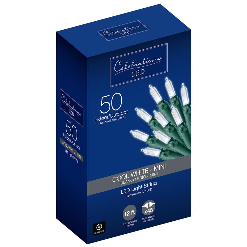 CELEBRATIONS - Celebrations LED Mini Cool White 50 ct String Christmas Lights 12 ft. - Case of 12