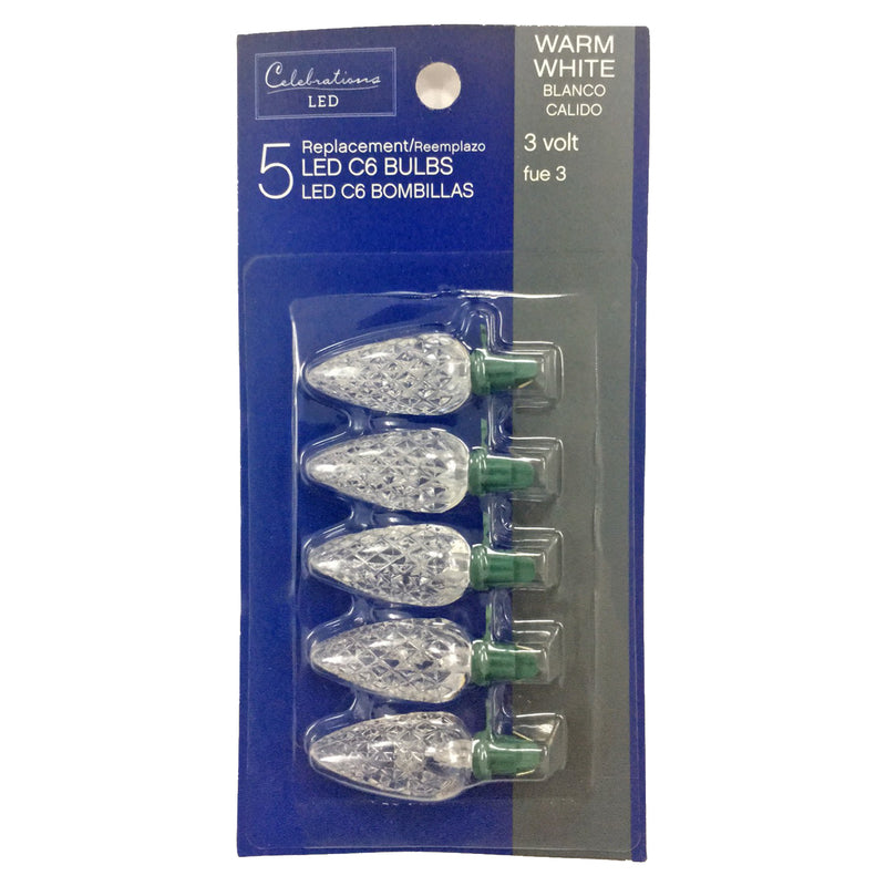 CELEBRATIONS - Celebrations LED C6 Warm White 5 ct Replacement Christmas Light Bulbs