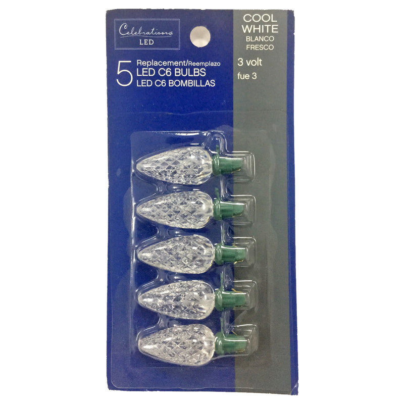 CELEBRATIONS - Celebrations LED C6 Cool White 5 ct Replacement Christmas Light Bulbs