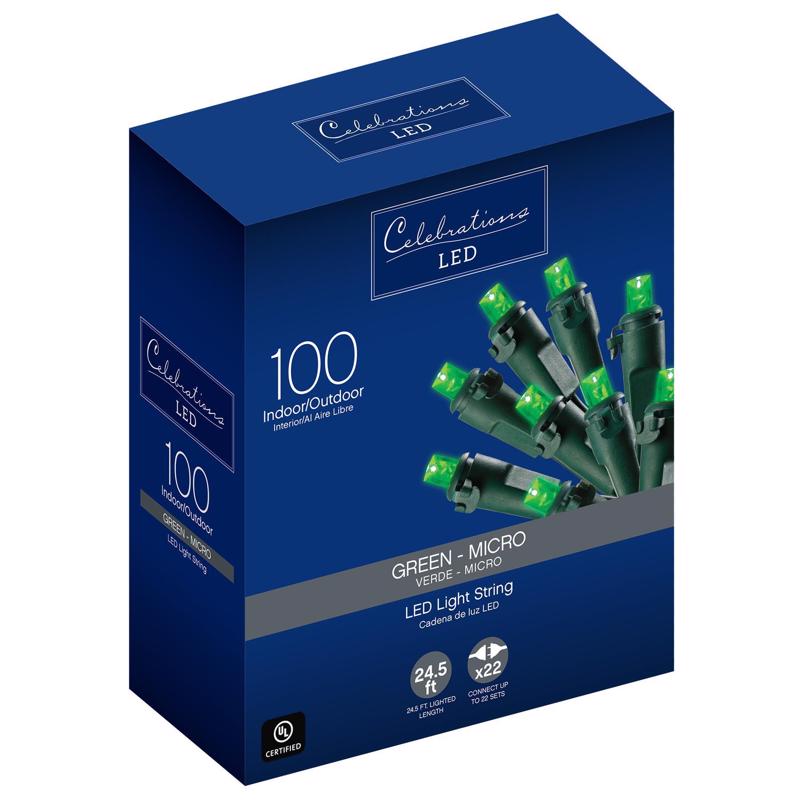 CELEBRATIONS - Celebrations LED Micro/5mm Green 100 ct String Christmas Lights 24.5 ft.