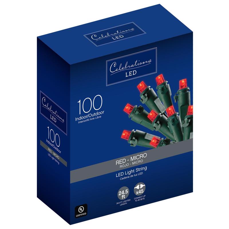 CELEBRATIONS - Celebrations LED Micro/5mm Red 100 ct String Christmas Lights 24.5 ft.