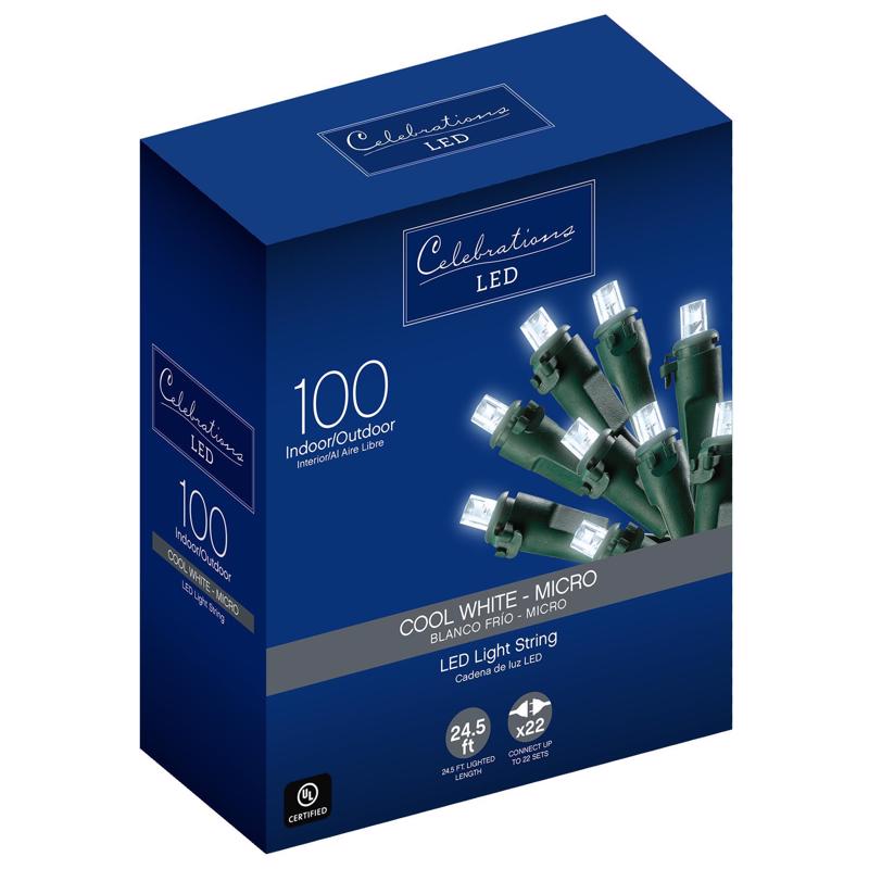 CELEBRATIONS - Celebrations LED Micro/5mm Cool White 100 ct String Christmas Lights 24.5 ft.