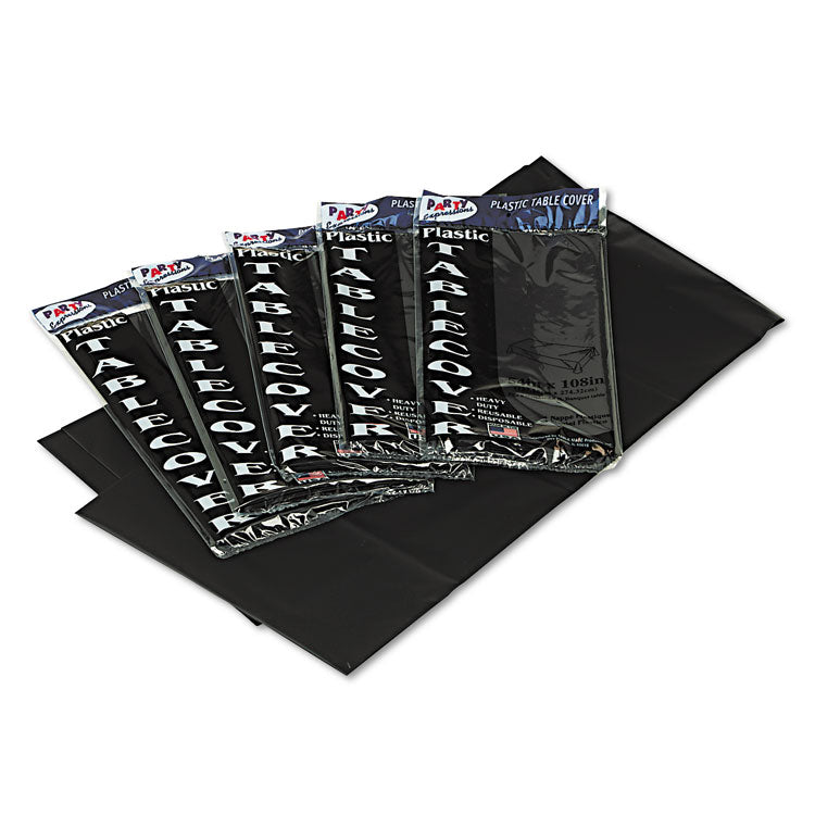 Tablemate - Table Set Rectangular Table Covers, Heavyweight Plastic, 54" x 108", Black, 6/Pack