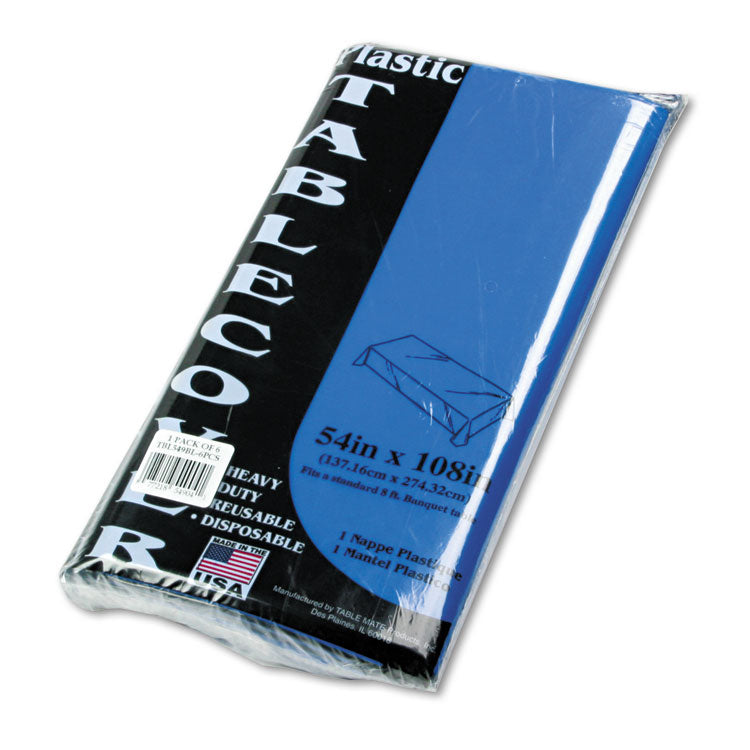 Tablemate - Table Set Rectangular Table Cover, Heavyweight Plastic, 54" x 108", Blue, 6/Pack