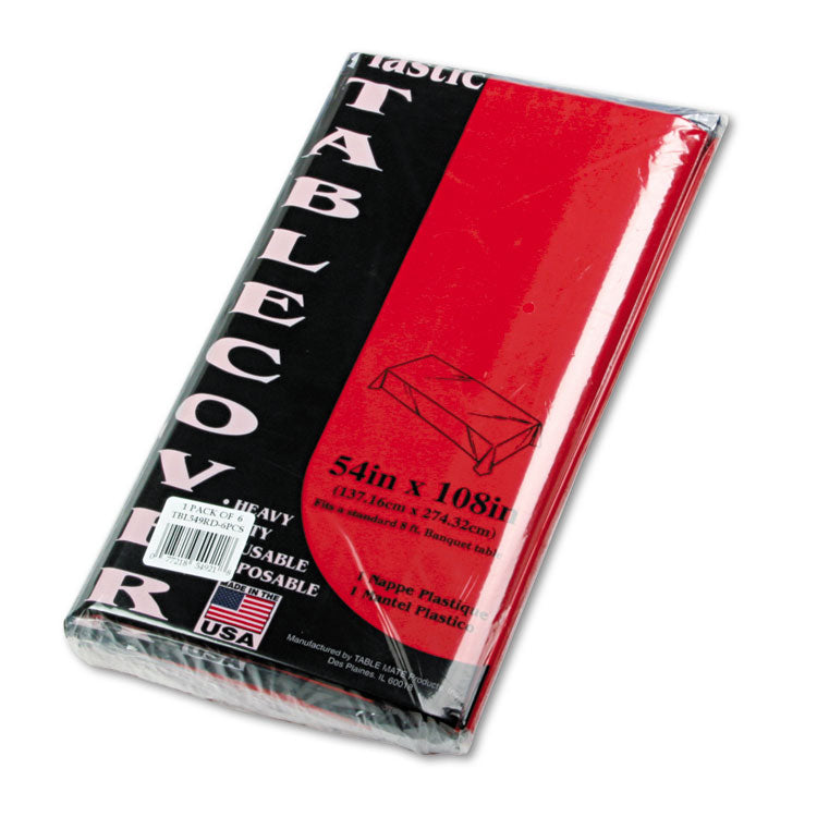 Tablemate - Table Set Rectangular Table Cover, Heavyweight Plastic, 54" x 108", Red, 6/Pack