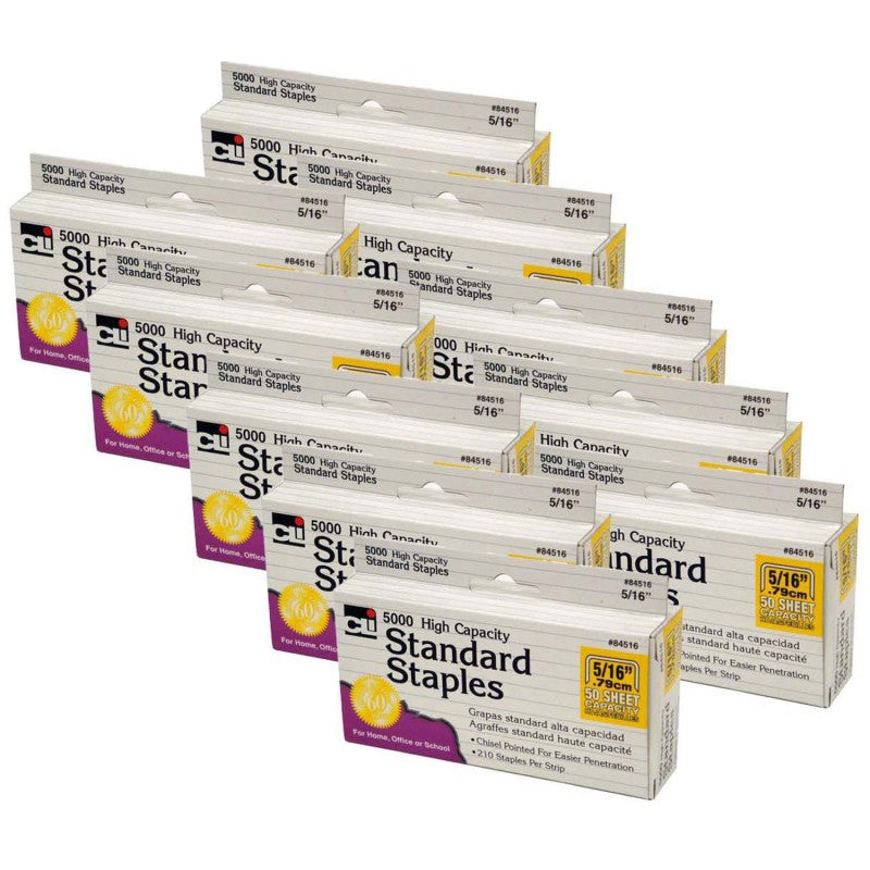 CHARLES LEONARD - High Capacity Standard Staples, 5000 Per Pack, 10 Packs