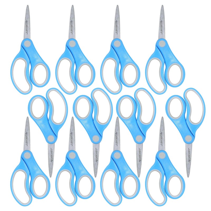 WESTCOTT - Soft Handle 5" Scissors, Pointed, Colors Vary, Pack of 12
