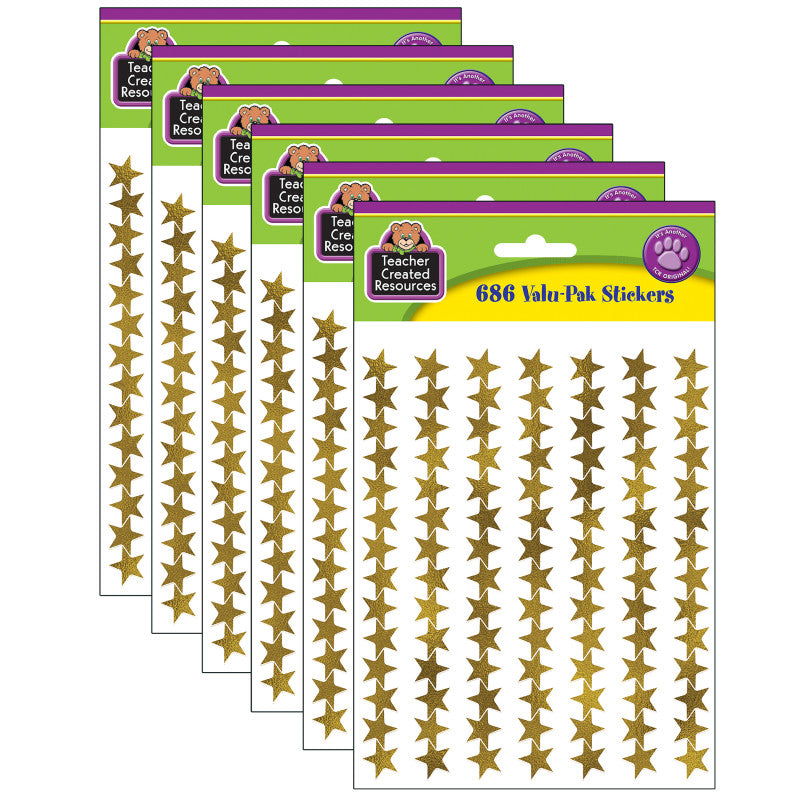 TEACHER CREATED RESOURCES - Gold Foil Star Stickers Valu-Pak, 686 Per Pack, 6 Packs