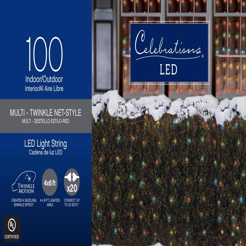 CELEBRATIONS - Celebrations LED Multicolored 100 ct Net Christmas Lights 6 ft.