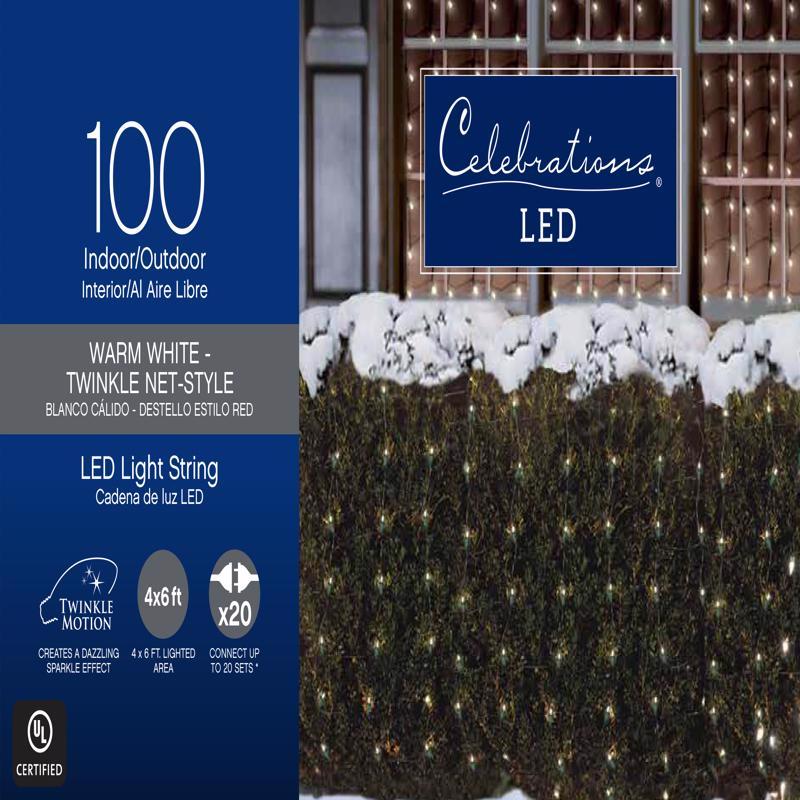 CELEBRATIONS - Celebrations LED Warm White 100 ct Net Christmas Lights 6 ft.