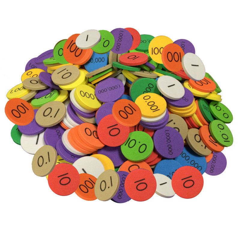 SENSATIONAL MATH - 10-Value Decimals to Whole Numbers Place Value Discs, 250 Discs