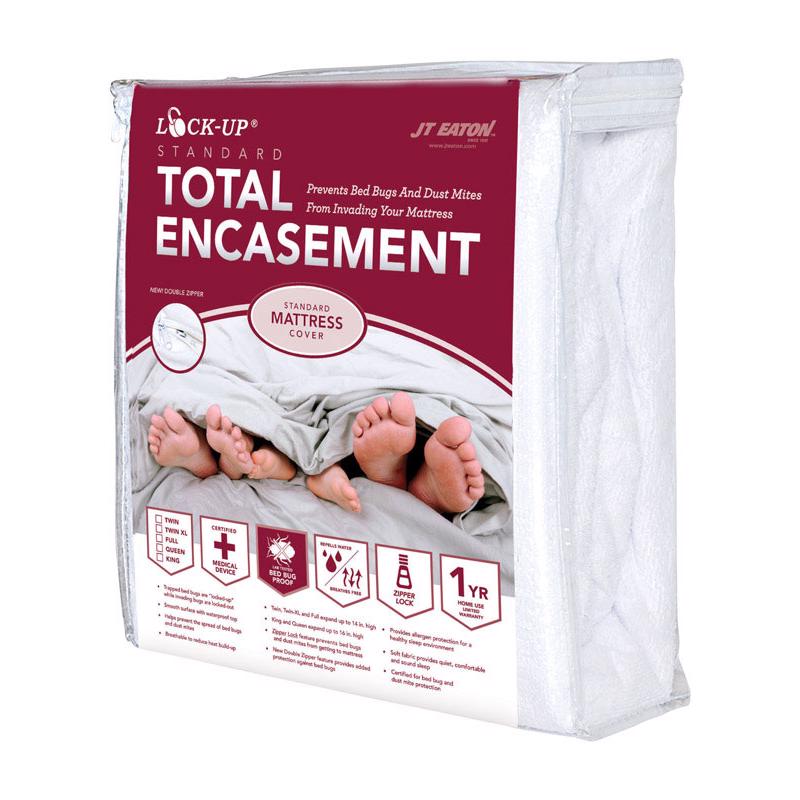 JT EATON - JT Eaton Lock-Up Queen White Stretch-Knit Polyester Mattress Encasement Cover