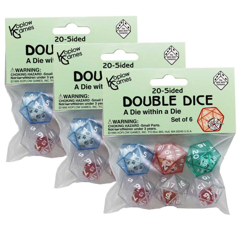 KOPLOW GAMES - 20-Sided Double Dice Set, 6 Per Pack, 3 Packs