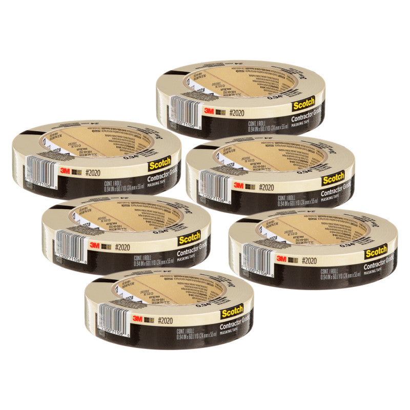 SCOTCH - Contractor Grade Masking Tape, 0.94 in x 60.1 yd (24mm x 55m), Pack of 6