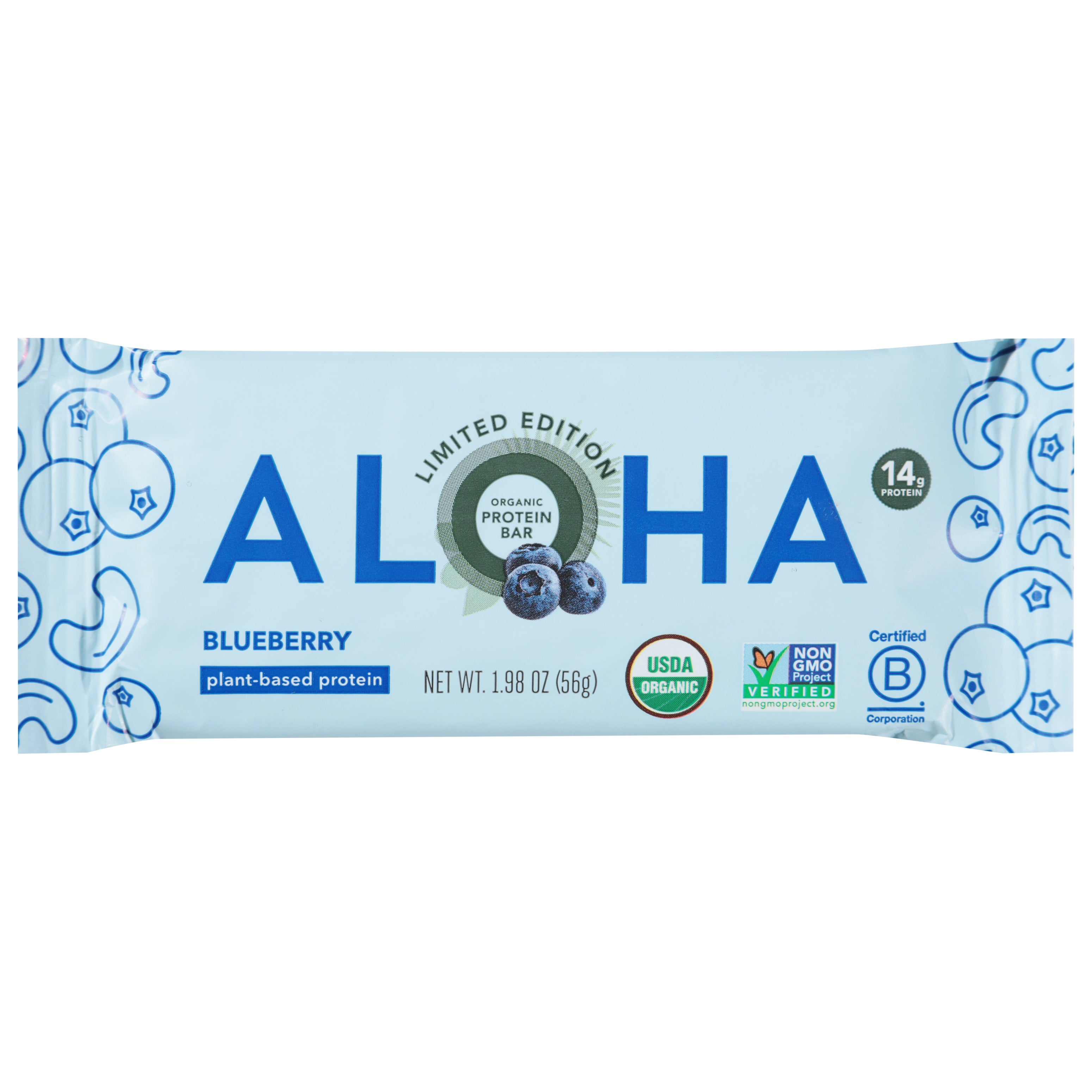Aloha Organic Blueberry Protein Bar 1.98 oz - Case of 12