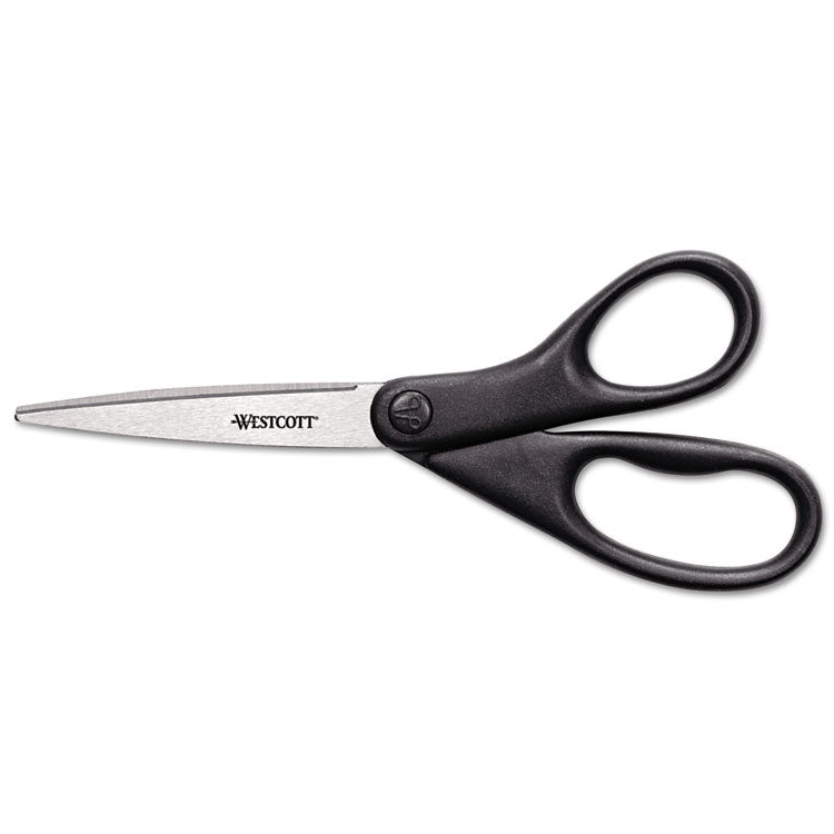Westcott - Design Line Straight Stainless Steel Scissors, 8" Long, 3.13" Cut Length, Black Straight Handle