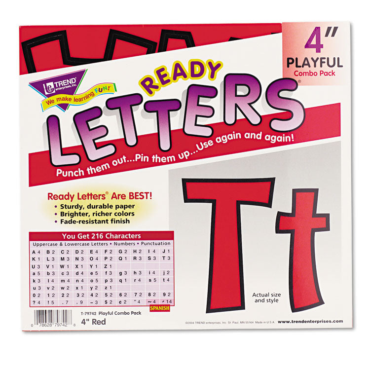 TREND - Ready Letters Playful Combo Set, Red, 4"h, 216/Set