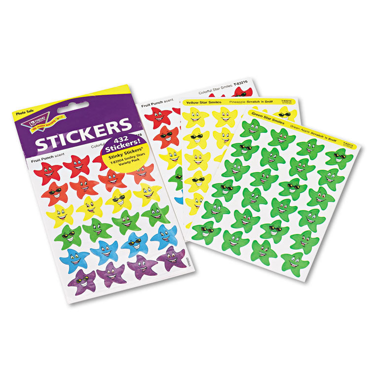 TREND - Stinky Stickers Variety Pack, Smiley Stars, Assorted Colors, 432/Pack