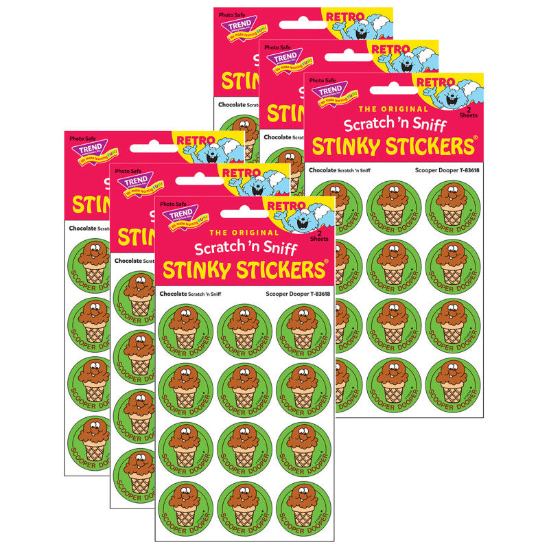 TREND - Scooper Dooper/Chocolate Scented Stickers, 24 Per Pack, 6 Packs