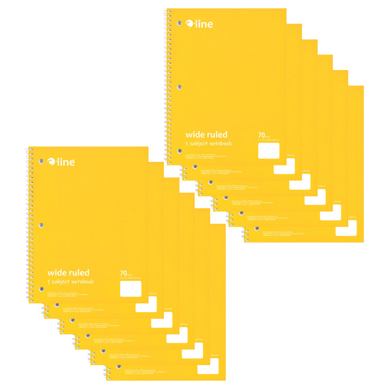 C-LINE - 1-Subject Notebook, 70 Page, Wide Ruled, Yellow, Pack of 12