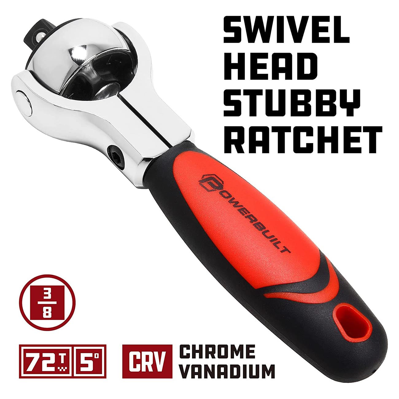 PowerBuilt 3/8" Drive Stubby Ratchet with 270¬∞ Swivel Head - 72 Tooth