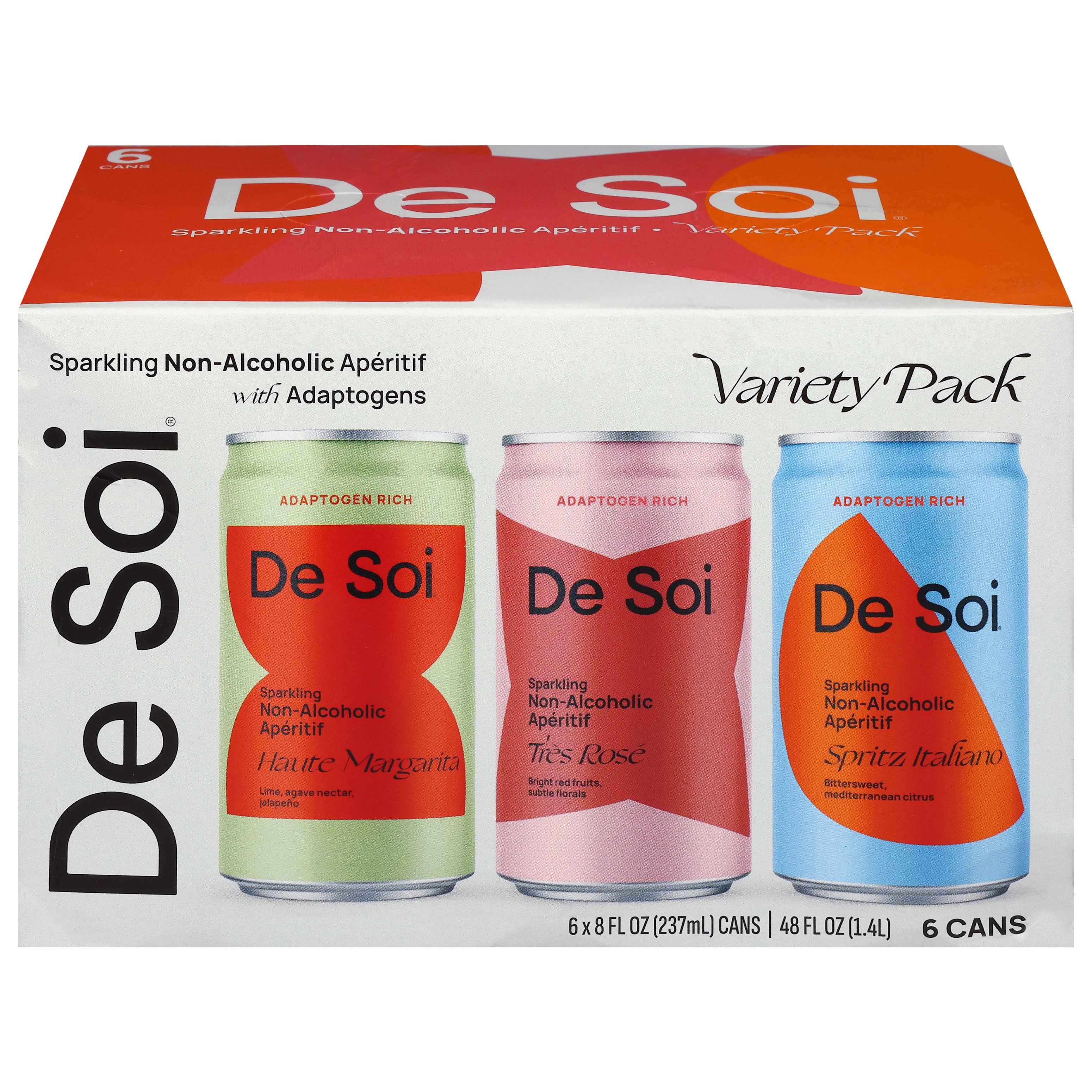 De Soi Sparkling Non-Alcoholic Haute Margarita/Tres Rose/Spritz Italiano Aperitif Variety Pack 6 - 8 fl oz Cans - Case of 4
