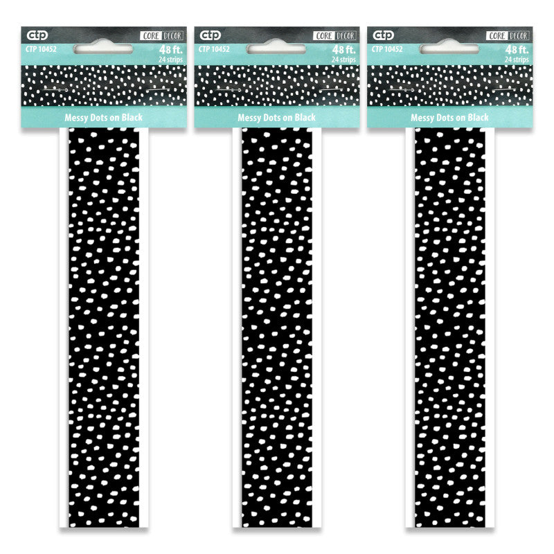 CREATIVE TEACHING PRESS - Messy Dots on Black EZ Border, 48 Feet Per Pack, 3 Packs
