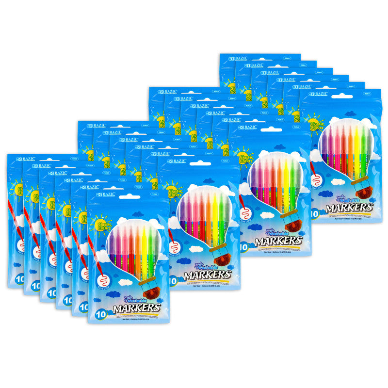 BAZIC PRODUCTS - Fine Line Washable Markers, 10 Per Pack, 24 Packs